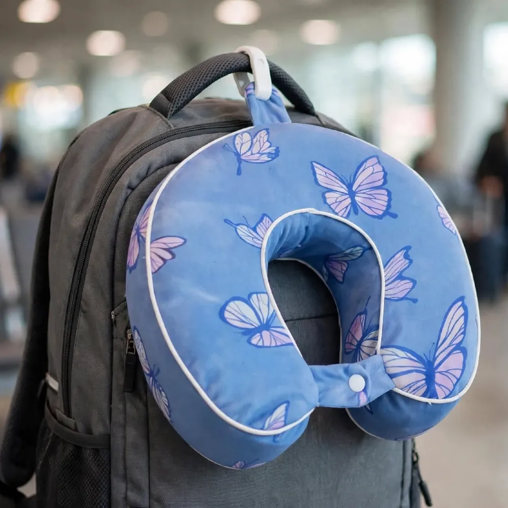 MINISO U-Shaped Neck Pillow 28x26cm - Butterfly Blue - Preloved
