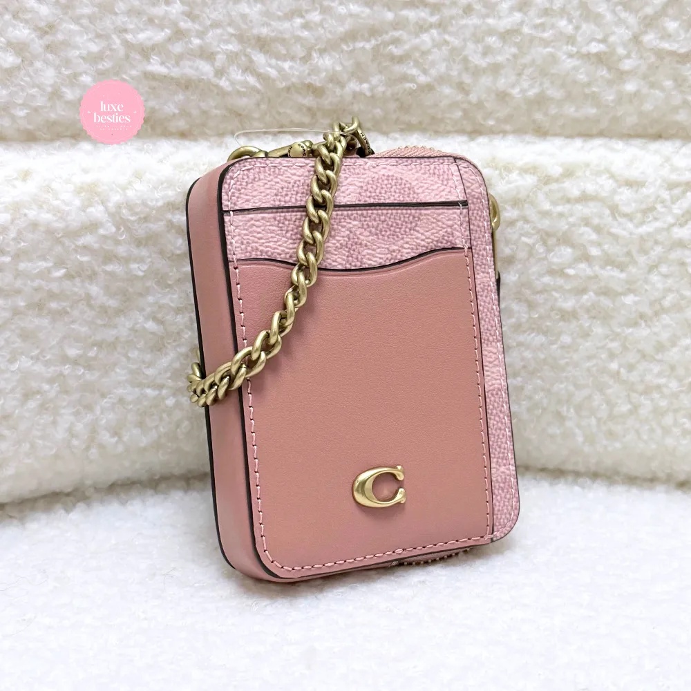 COACH Retail Essential Chain Card Case in Signature Canvas | Melon Pink