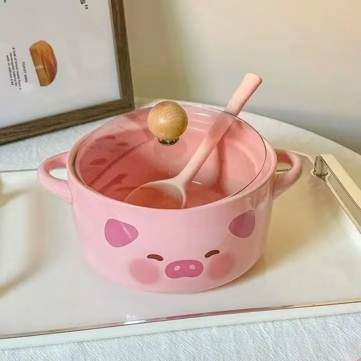 Ceramic Soup Noodles Ramen Bowl with Lid and Handle, 1 liter